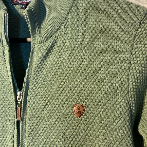 GIORGIO DI MARE BIRDSEYE KNIT FULL ZIP SWEATER // SAGE GREEN. Size S - Picture 7 of 10